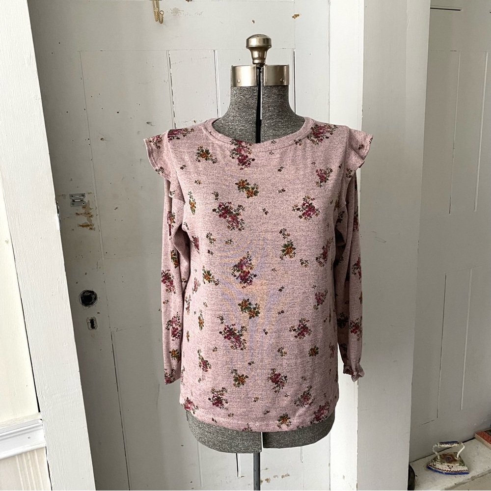 Lane Bryant Ruffle Cap Sleeves Floral Knit Top Popover